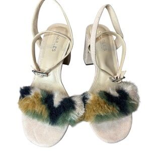 Charles David Kandy faux fur heeled sandals nude tan size 7.5